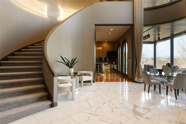 Dining room, Interior, Marble, Recessed Lighting