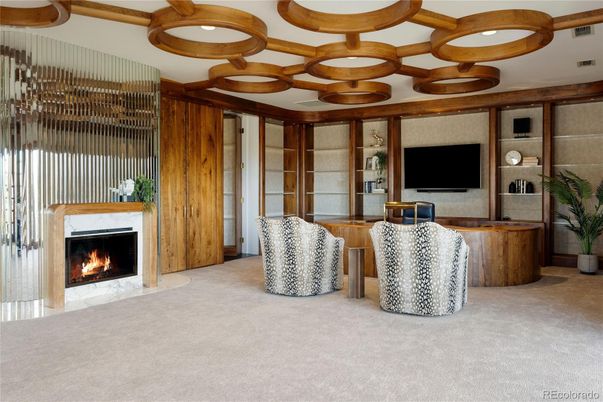 Fireplace, Interior, Recessed Lighting, Wooden Beams