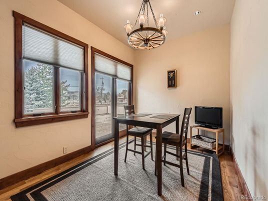 Chandelier, Dining room, Interior, Wood Texture Flooring