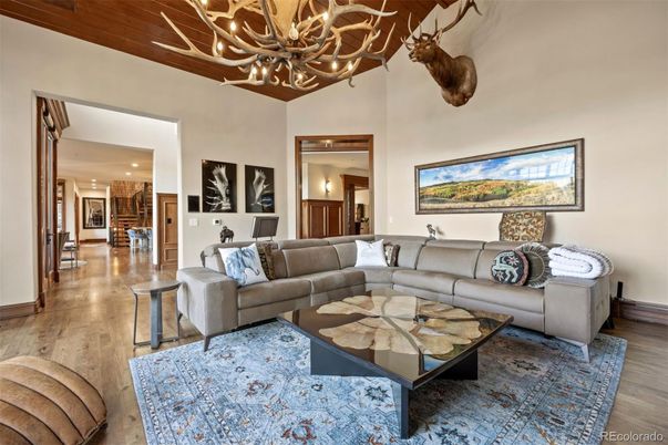 Chandelier, Interior, Living room, Recessed Lighting, Wooden Ceilings, Wood Texture Flooring