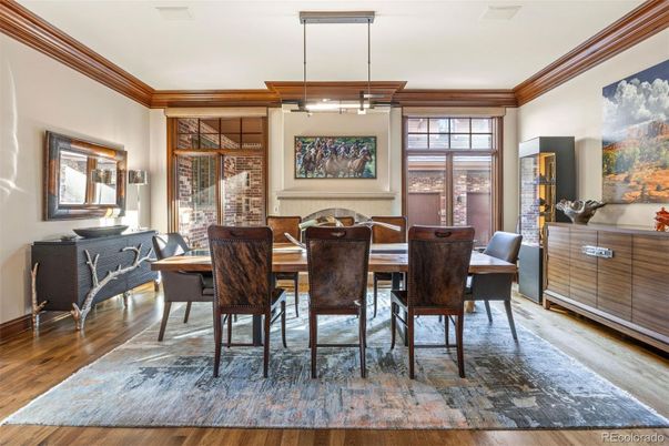 Dining room, Interior, Pendant Lights, Wood Texture Flooring