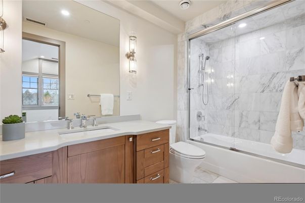 Bathroom, Glass Shower, Interior, Marble Walls, Recessed Lighting
