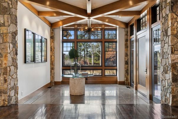Interior, Recessed Lighting, Stone Walls, Wooden Beams