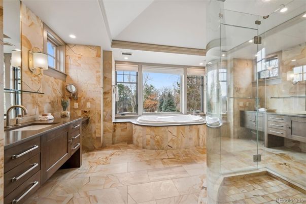 Bathroom, Glass Shower, Interior, Marble, Recessed Lighting