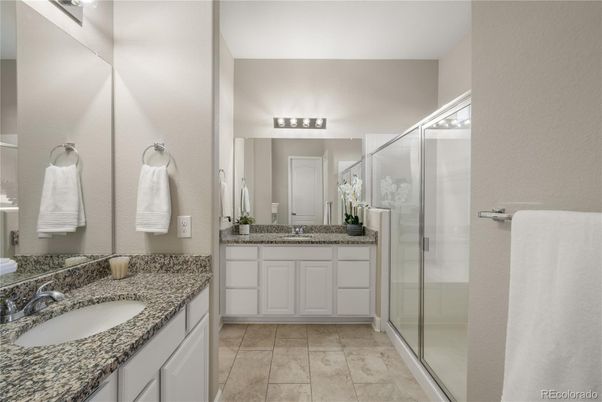 Bathroom, Dual Sink Vanities, Glass Shower, Interior