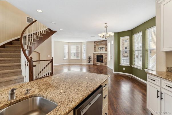 Chandelier, Fireplace, Interior, Recessed Lighting, Wood Texture Flooring