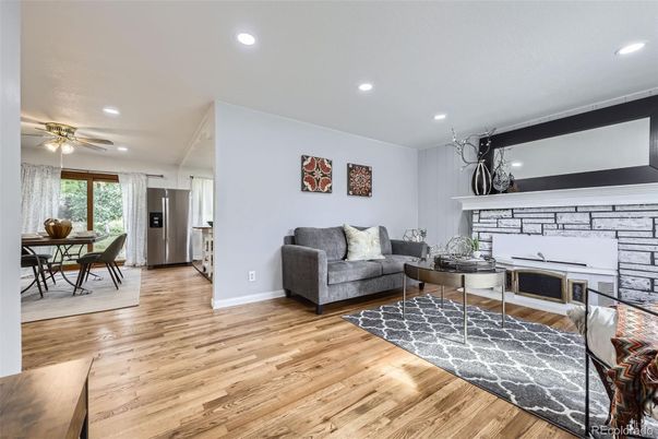 Dining room, Interior, Kitchen, Living room, Recessed Lighting, Wood Texture Flooring