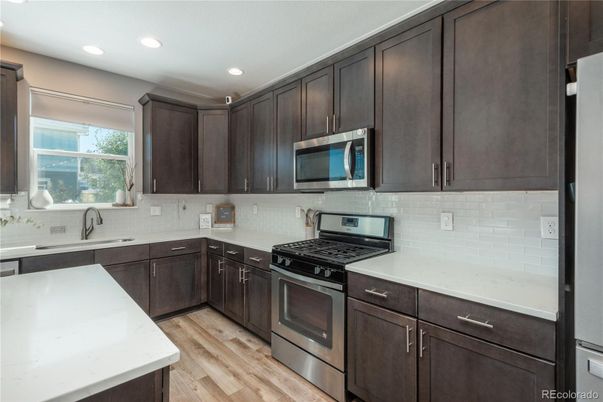 Interior, Kitchen, Recessed Lighting, Wood Texture Flooring