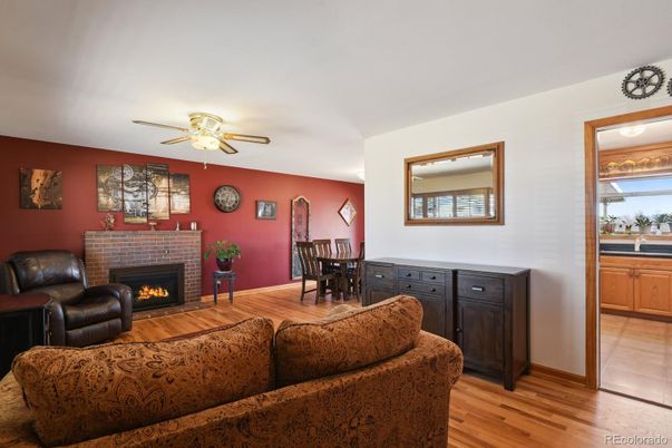 Dining room, Fireplace, Interior, Living room, Wood Texture Flooring