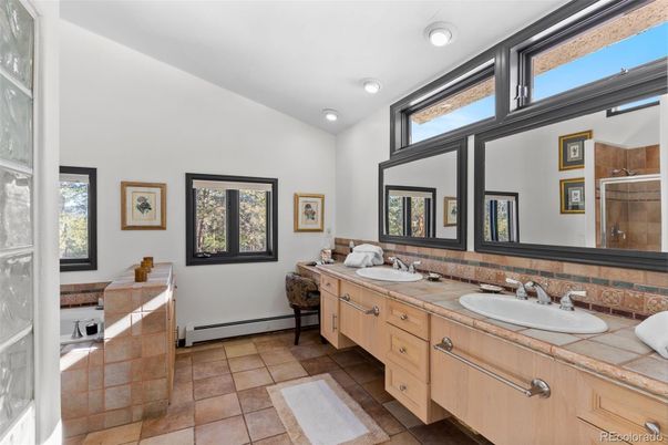 Bathroom, Dual Sink Vanities, Interior, Recessed Lighting, Tile Countertops
