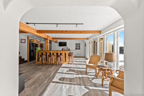 Interior, Kitchen, Recessed Lighting, Wooden Beams, Wood Texture Flooring