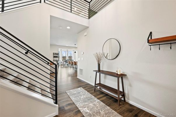 Dining room, Interior, Pendant Lights, Recessed Lighting, Wood Texture Flooring