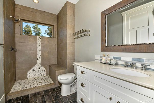 Bathroom, Interior, Recessed Lighting, Wood Texture Flooring