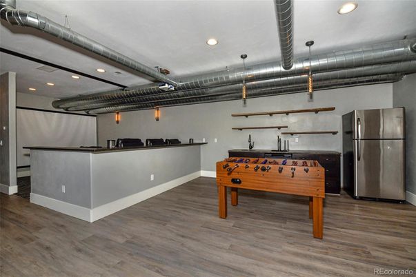 Game Room, Interior, Kitchen, Pendant Lights, Recessed Lighting, Wood Texture Flooring