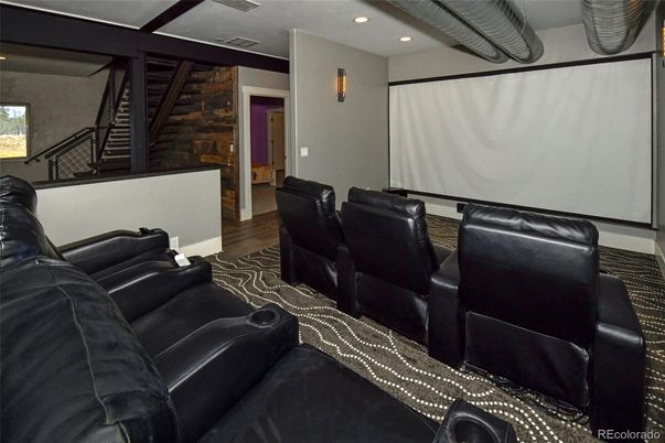 Home Theatre Room, Interior, Projection Screen, Recessed Lighting, Theatre Room, Wood Texture Flooring