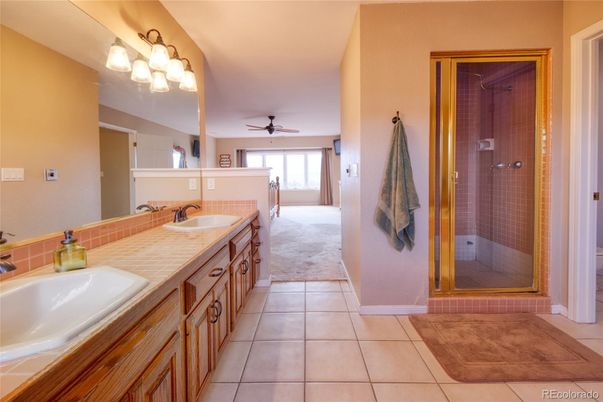 Bathroom, Dual Sink Vanities, Glass Shower, Interior, Tile Countertops