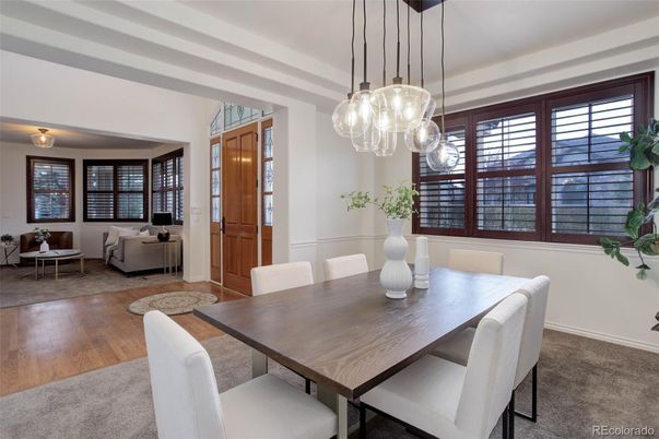 Dining room, Interior, Living room, Pendant Lights, Wood Texture Flooring