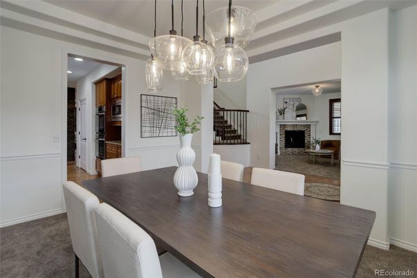 Dining room, Fireplace, Interior, Kitchen, Pendant Lights, Recessed Lighting