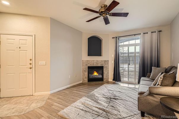 Fireplace, Interior, Recessed Lighting, Wood Texture Flooring