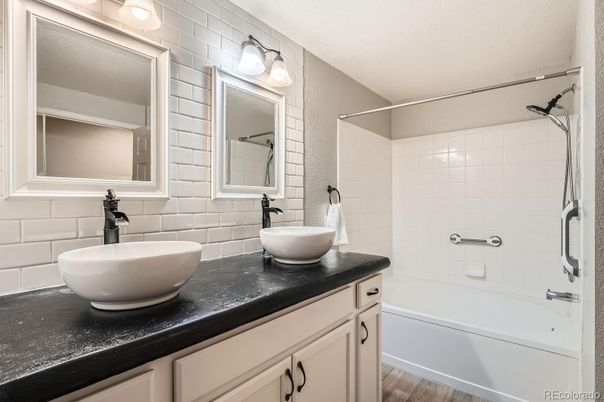 Bathroom, Dual Sink Vanities, Interior, Wood Texture Flooring