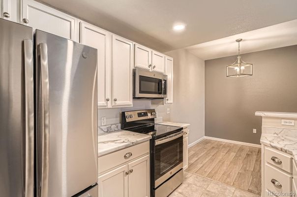 Interior, Kitchen, Pendant Lights, Recessed Lighting, Wood Texture Flooring