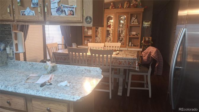 Dining room, Interior, Kitchen, Stainless Steel Appliances, Wood Texture Flooring