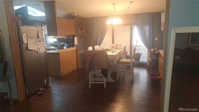 Dining room, Interior, Kitchen, Pendant Lights, Wood Texture Flooring