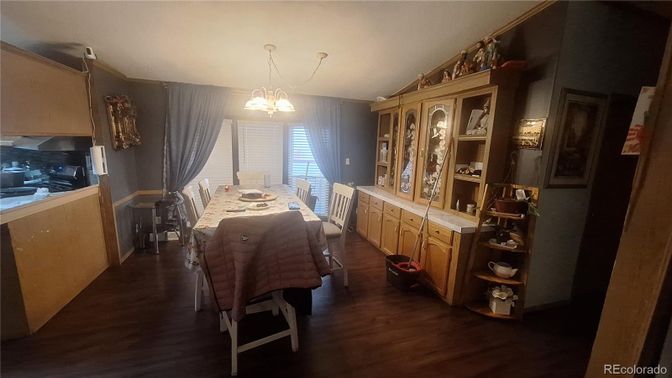 Dining room, Interior, Pendant Lights, Wood Texture Flooring
