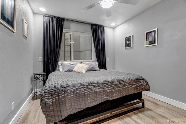 Bedroom, Interior, Recessed Lighting, Wood Texture Flooring