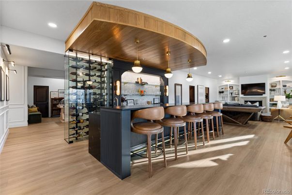 Interior, Pendant Lights, Recessed Lighting, Wine Storage, Wood Texture Flooring
