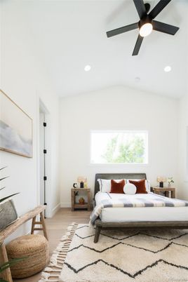 Bedroom, Interior, Recessed Lighting, Wood Texture Flooring