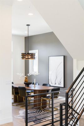 Dining room, Interior, Pendant Lights, Recessed Lighting, Wood Texture Flooring