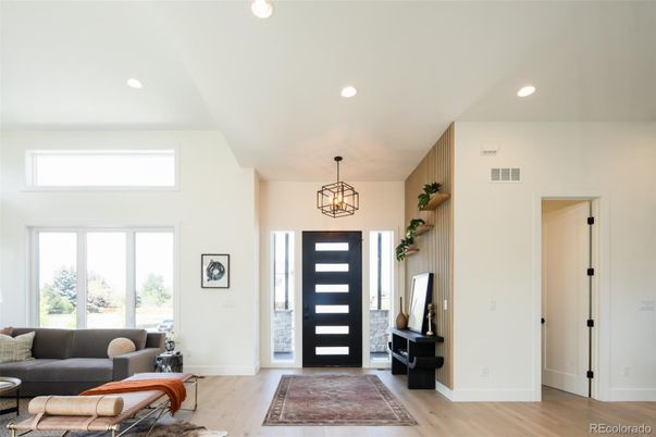 Interior, Living room, Pendant Lights, Recessed Lighting, Wood Texture Flooring