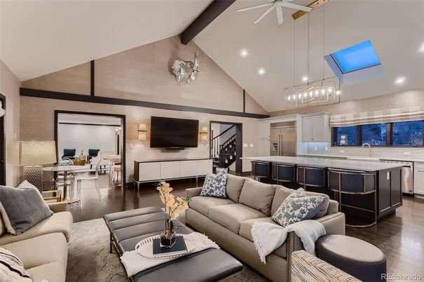 Interior, Kitchen, Living room, Pendant Lights, Recessed Lighting, Stainless Steel Appliances, Wood Texture Flooring