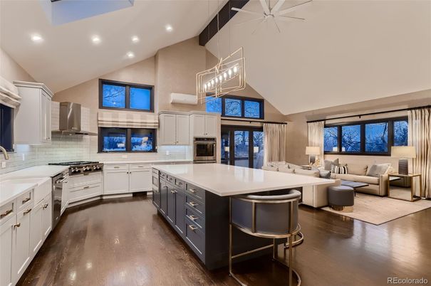 Interior, Kitchen, Living room, Pendant Lights, Recessed Lighting, Stainless Steel Appliances, Wood Texture Flooring