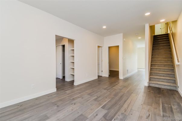 Empty room, Interior, Recessed Lighting, Wood Texture Flooring