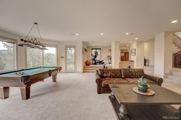 Billiard Table, Fitness Equipment, Game Room, Interior, Living room, Pendant Lights, Recessed Lighting