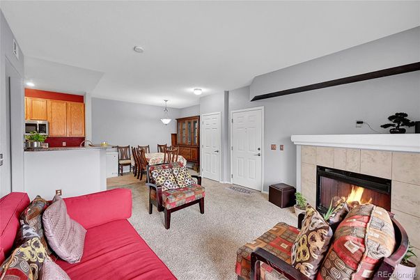 Dining room, Fireplace, Interior, Kitchen, Living room, Pendant Lights