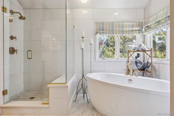 Bathroom, Free Standing Baths, Glass Shower, Interior, Marble