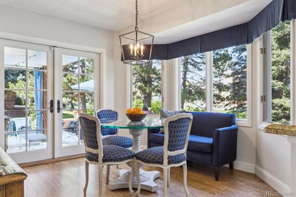 Dining room, Interior, Pendant Lights, Wood Texture Flooring