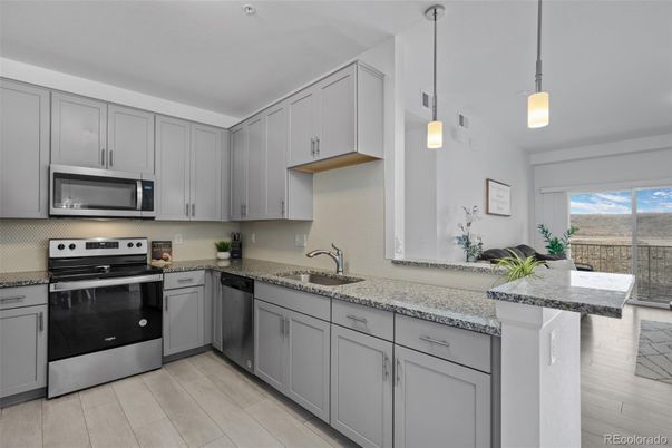 Interior, Kitchen, Pendant Lights, Stainless Steel Appliances, Wood Texture Flooring