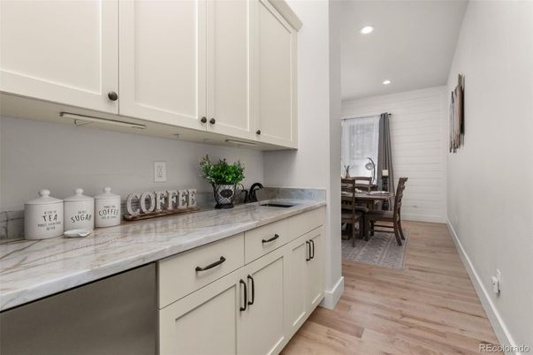 Dining room, Interior, Kitchen, Recessed Lighting, Wood Texture Flooring