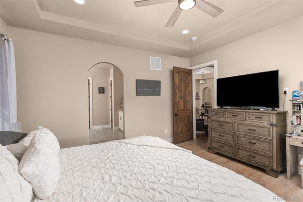 Bedroom, Interior, Recessed Lighting, Wood Texture Flooring