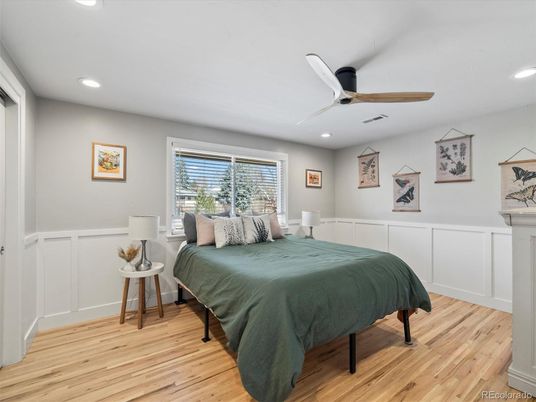 Bedroom, Interior, Recessed Lighting, Wood Texture Flooring