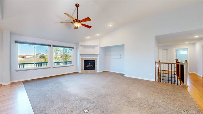 Empty room, Fireplace, Interior, Recessed Lighting, Wood Texture Flooring