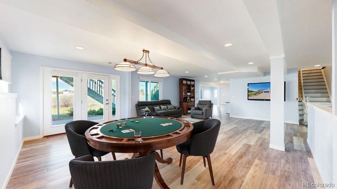 Game Room, Interior, Pendant Lights, Recessed Lighting, Wood Texture Flooring
