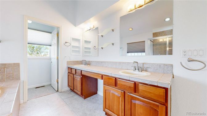 Bathroom, Dual Sink Vanities, Interior, Recessed Lighting, Tile Countertops
