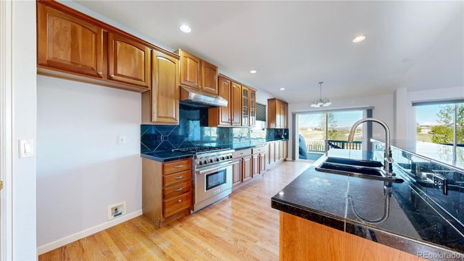 Chandelier, Interior, Kitchen, Recessed Lighting, Stainless Steel Appliances, Wood Texture Flooring