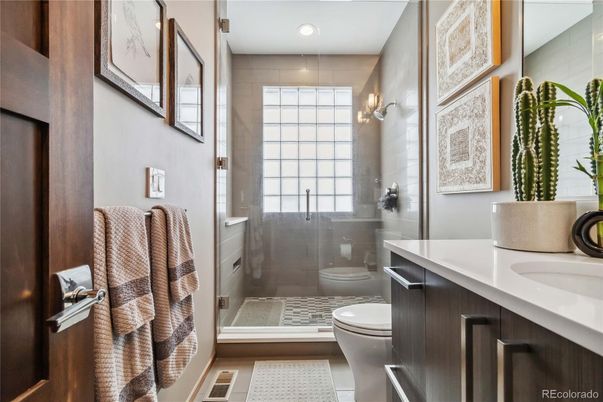 Bathroom, Glass Shower, Interior, Recessed Lighting