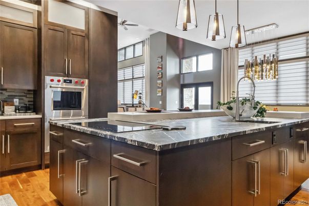 Interior, Kitchen, Pendant Lights, Stainless Steel Appliances, Wood Texture Flooring